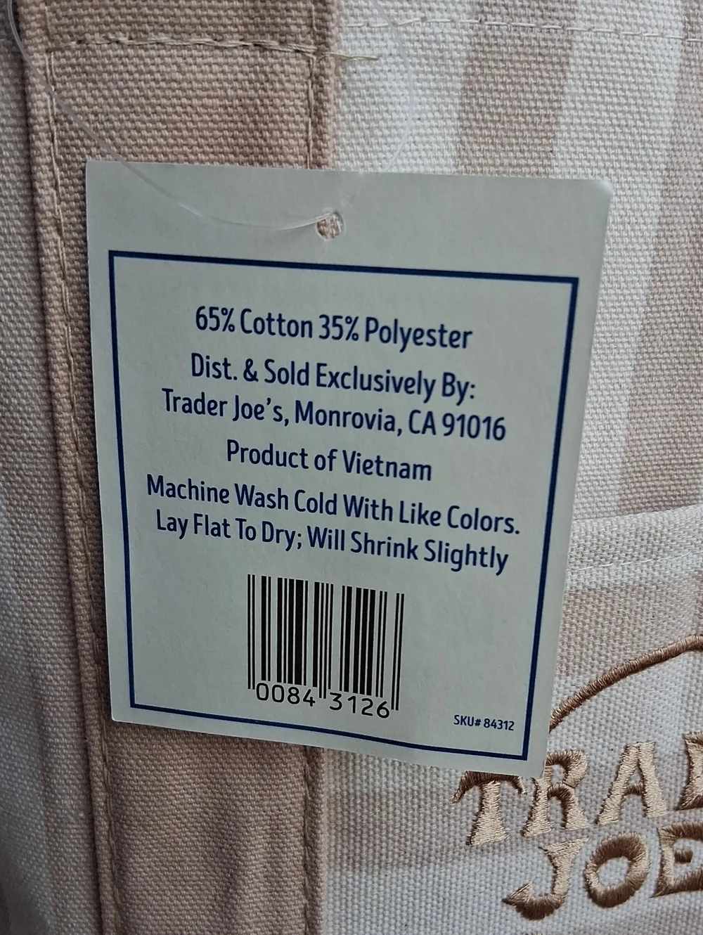 Trader Joe's Striped Mini Canvas Tote Bag Tan